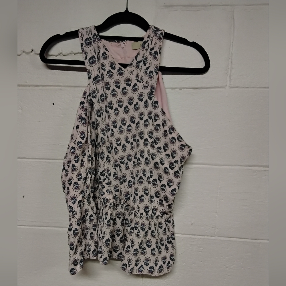 LOFT Pink Floral Sleeveless Peplum Top